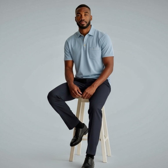 Theory Other - Theory Men’s Blue Popover Polo Shirt M | 4-Button Placket, Chest Pocket